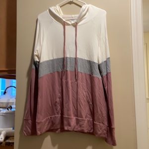 Colorblocked hooded knit pullover size L **NWT**